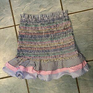 Striped Colorful Smocked Mini Skirt with Ruffle Hem